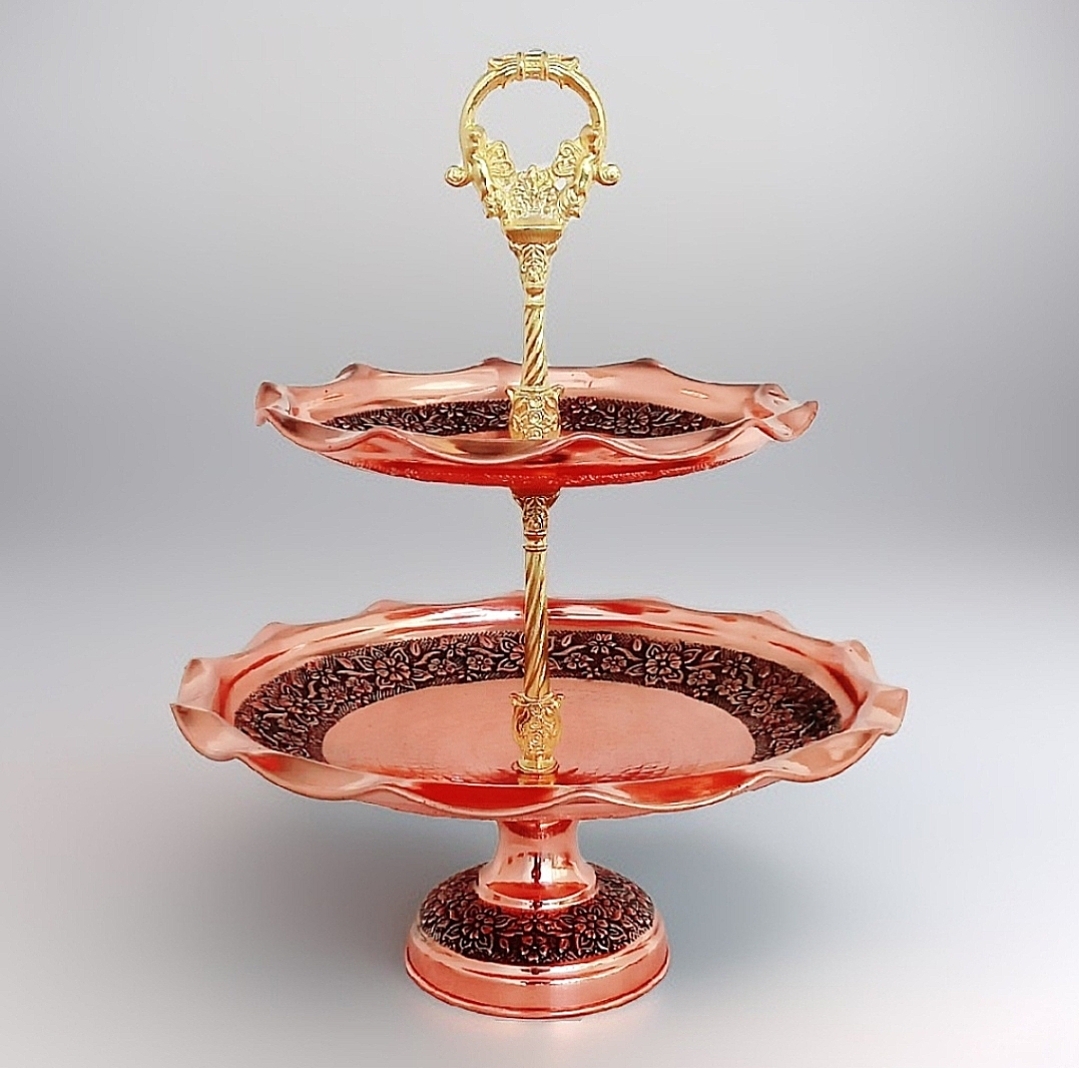 شیرینی خوری  مسی دوطبقه رزگل